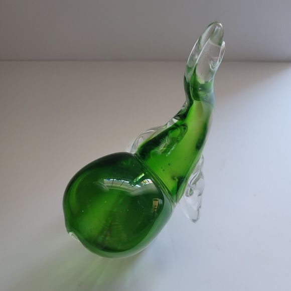 Art Glass Elephant  Vintage Green Murano Style  Figurine Trunk Up heavy 3 Lb 9" - Picture 11 of 11